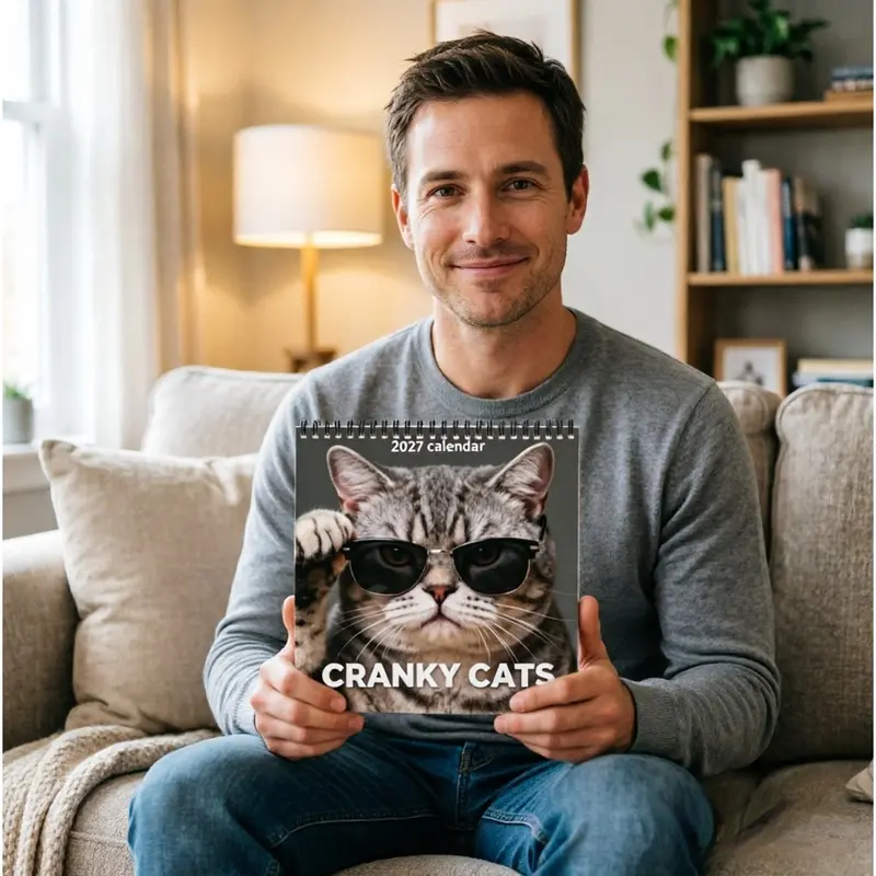 2027 Calendar - Fun Cat Emoji Edition, a unique gift designed for cat lovers, featuring a monthly hanging design, full of humorous cat themes, perfect for decorating your home or office.
