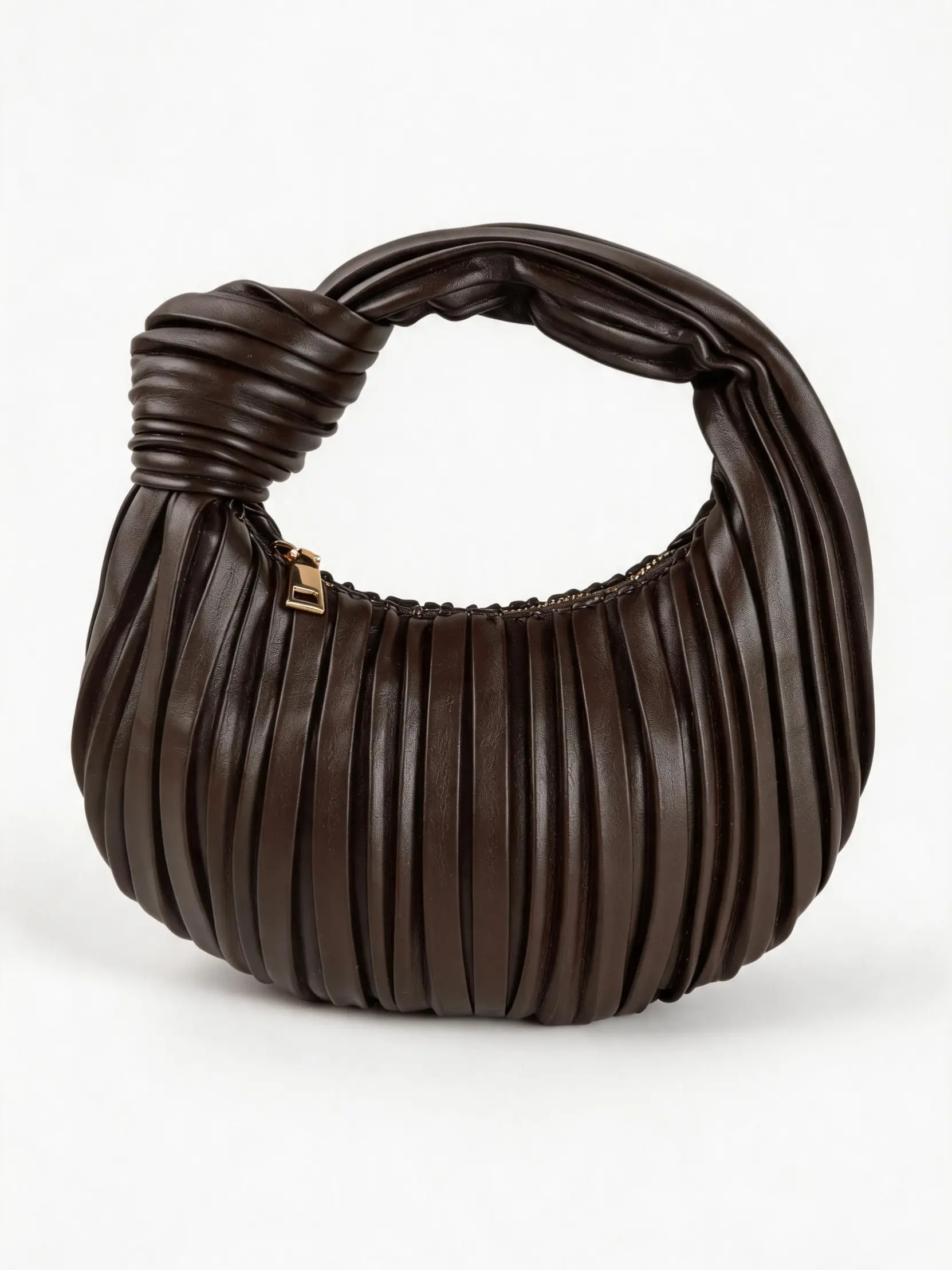 Pleated Knot Handbag, Korean Minimalist Style, Leather-Like Texture, Zip Closure, Large Capacity, Lightweight, Women's Daily Use, Chic Handbag
