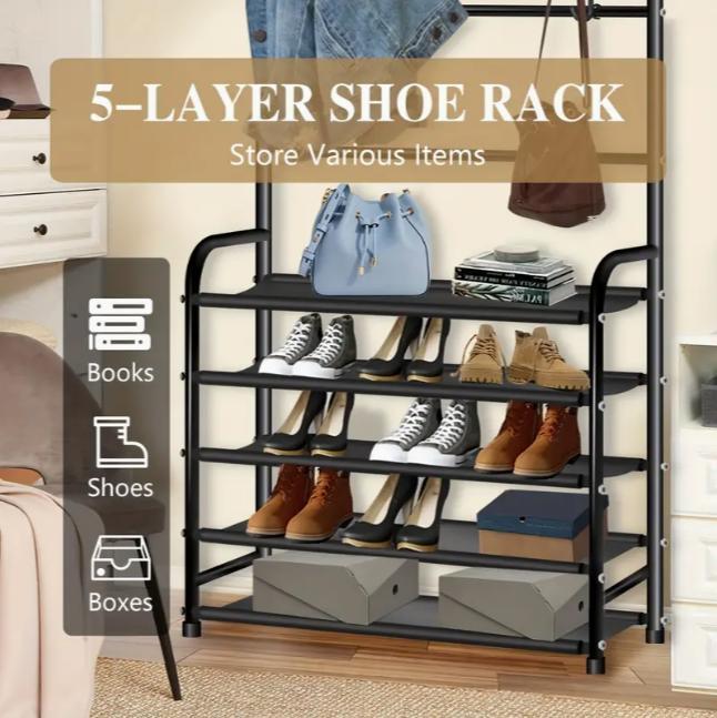 Portable Clothes Rack, Heavy Duty Metal Garment Hanger Stand with Hooks, Collapsible Coat Tree for Home Bedroom Closet Organizing Portable Clothes Rack, Heavy Duty Metal Garment Hanger Stand with Hooks, Collapsible Coat Tree for Home Bedroom Closet Organizing