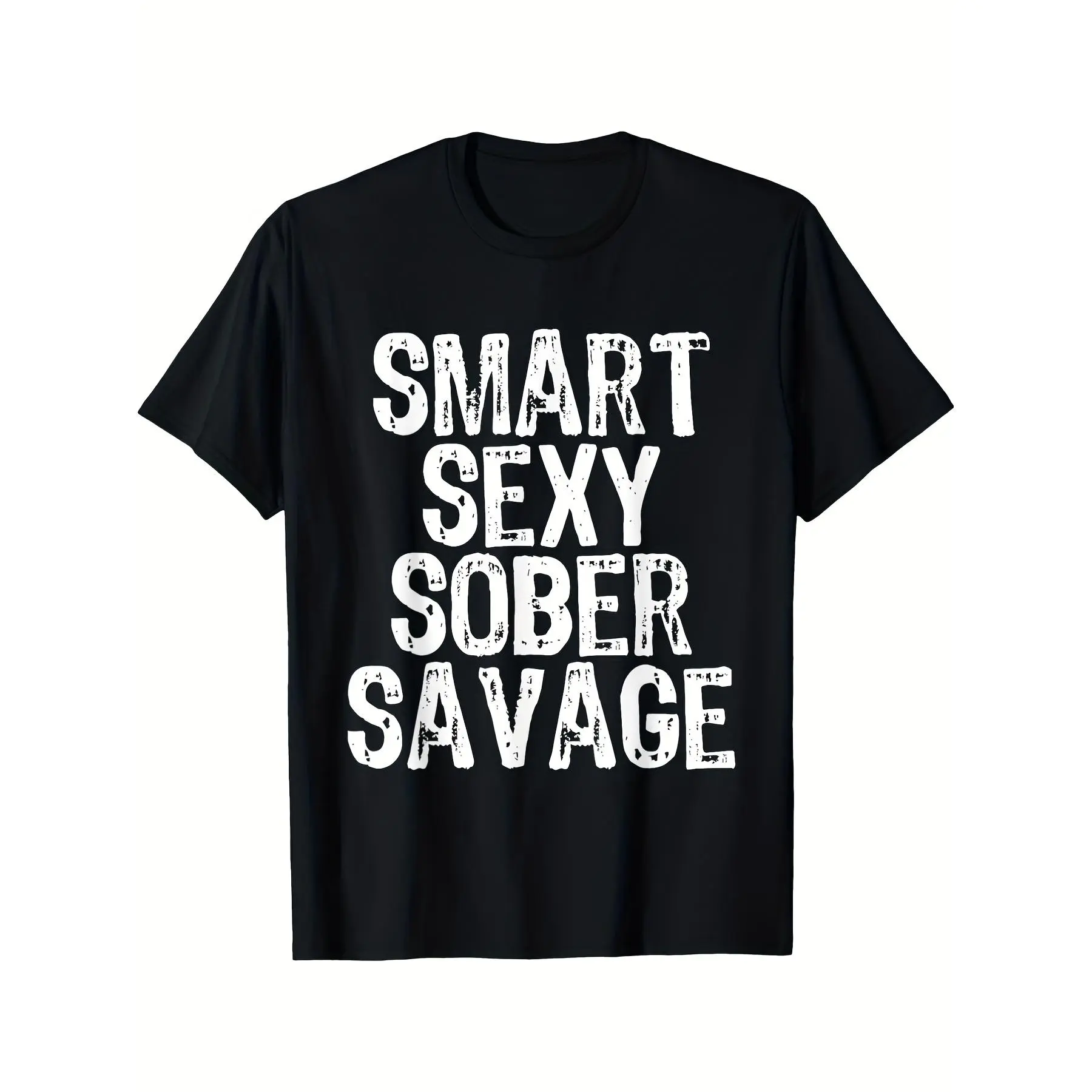 Smart Sexy Sober Savage - Sobriety Anniversary AA NA T-Shirt, Classic Retro Style, Round Neck Short Sleeves, Machine Washable, Ideal for Casual Sportwear, Comfortable Tee Graphic Print Shirt, All-Season Tee for Everyday & Outdoor Activities
