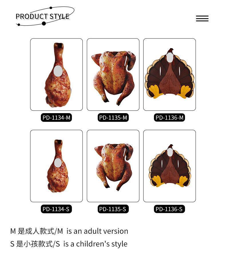 Women Men Bos Girls Halloween Roasted Turkey Cosplay Costume Funny Food Disguise Clothes Thanksgiving Performance Party Outfi