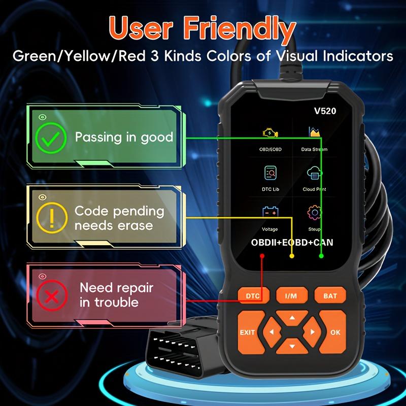 2026 Advanced OBDII/EOBD Car Diagnostic Scanner, Complete OBD2 Functions, Enhanced Engine Fault Code Reading and Reset, Fast OBD2 Fault Code Reader, Real-time Data Stream, 35901 DTC Library, with Battery Voltage Check, Fault Code Reset, Vehicle Maintenanc