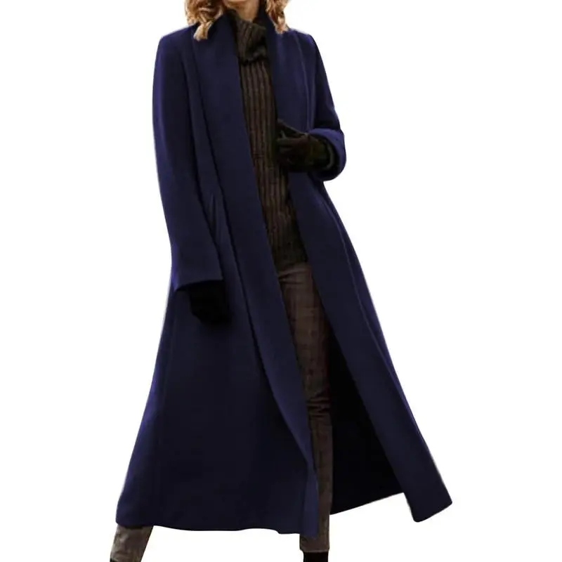 Pea Coats For Women Winter Classic Lapel Open Front Long Overcoat Comfy Wool Blend Long Sleeve Oversized Trench Coat