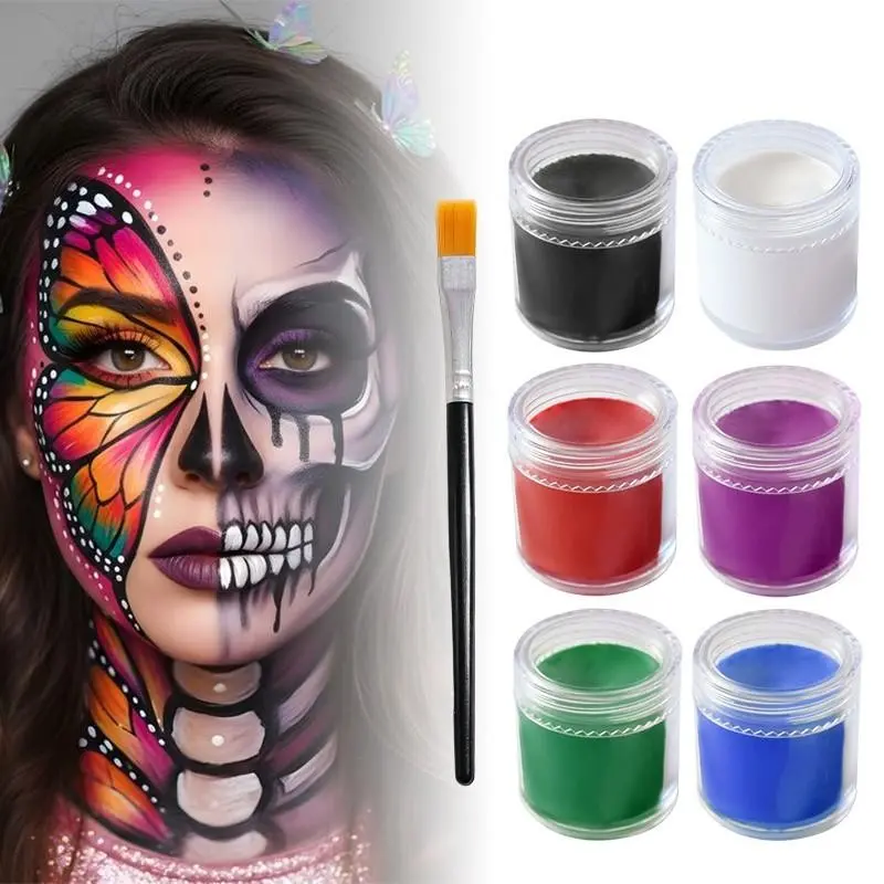 7-Piece Halloween Face Painting Set, 6 Colors High Pigment, Professional Face Paint Kit, Perfect for Cosplay, Stage, Party, Photography
