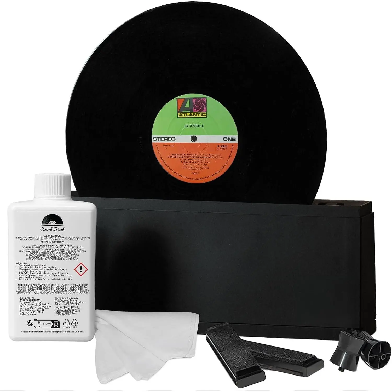 Vinyl Record Cleaning Kit for Vinyl Records - Includes Cleaning Machine & Vinyl Record Cleaning Care Solution - Microfiber Cloth & Rack for Record Player Accessories