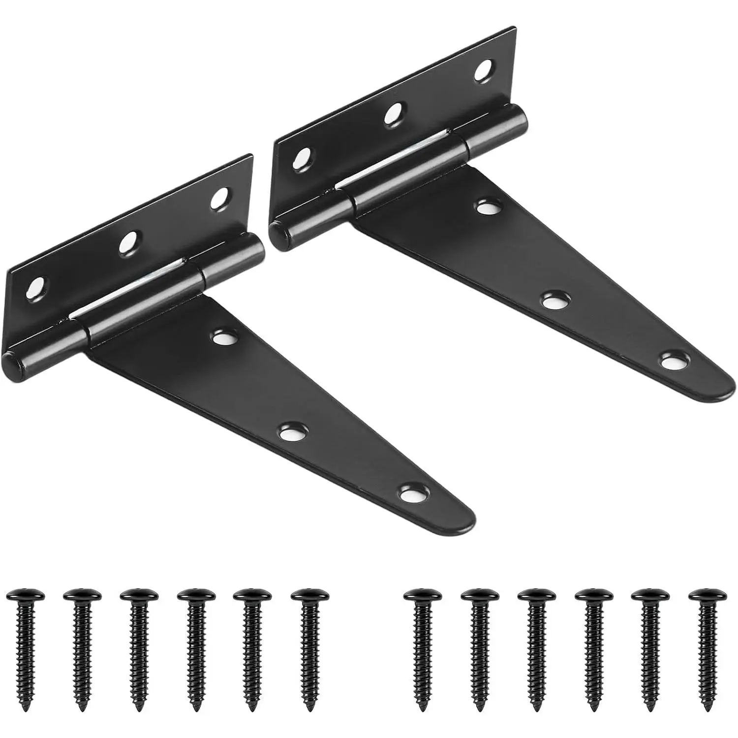 6 count 3 inch Black T-Strap Shed Door Hinges for , Barn Door Hinges Gate Hinge for Wooden Fences, Storage Shed, Yard, Barn Door, Toolboxes, Garden Gate Door Rustproof Door Hardware