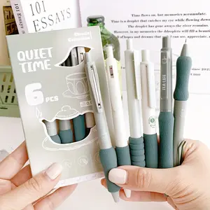 6-Pack Dopamine Soft Grip Stress Relief Pens, New Year Gift Push-Button Ballpoint Pens, Student Exam Neutral Pens 0.5mm