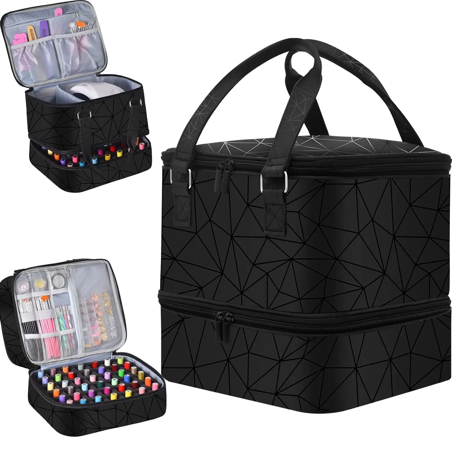 Nail Polish Organizer Case - Holds 42+ Bottles (15ml/0.5 fl oz) and 1 Nail Lamp, Upgraded Double-Layer Carrying Bag with Handles, BlackGift
