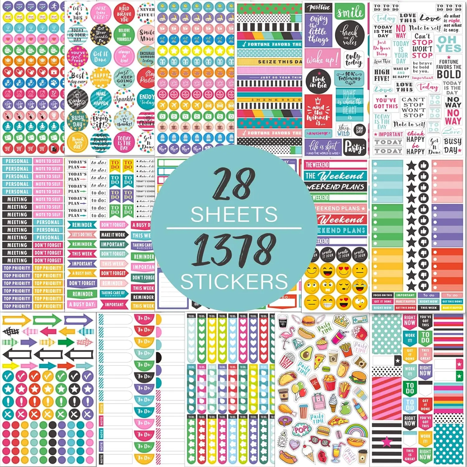 Planner Stickers Pack - 28 Sheets / 1378 Stickers, Stylish Variety  Bundle Planner Accessories for Planning or Decorating Planners, Journals & Calendars, Re-stic as Special Design