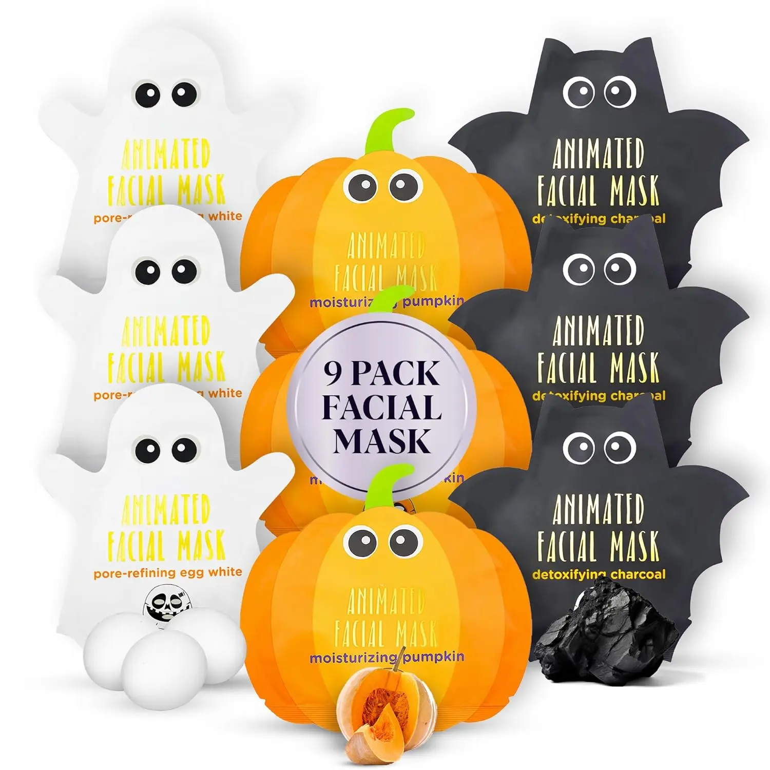 Facial Mask Sheet Bundle - Pumpkin, Ghost, Bat - Halloween Character Mask Bundle - Face Masks  Skin Care - Moisturizing Sheet Face Masks - Skincare Pack  Women - Spa Beauty Masks New model