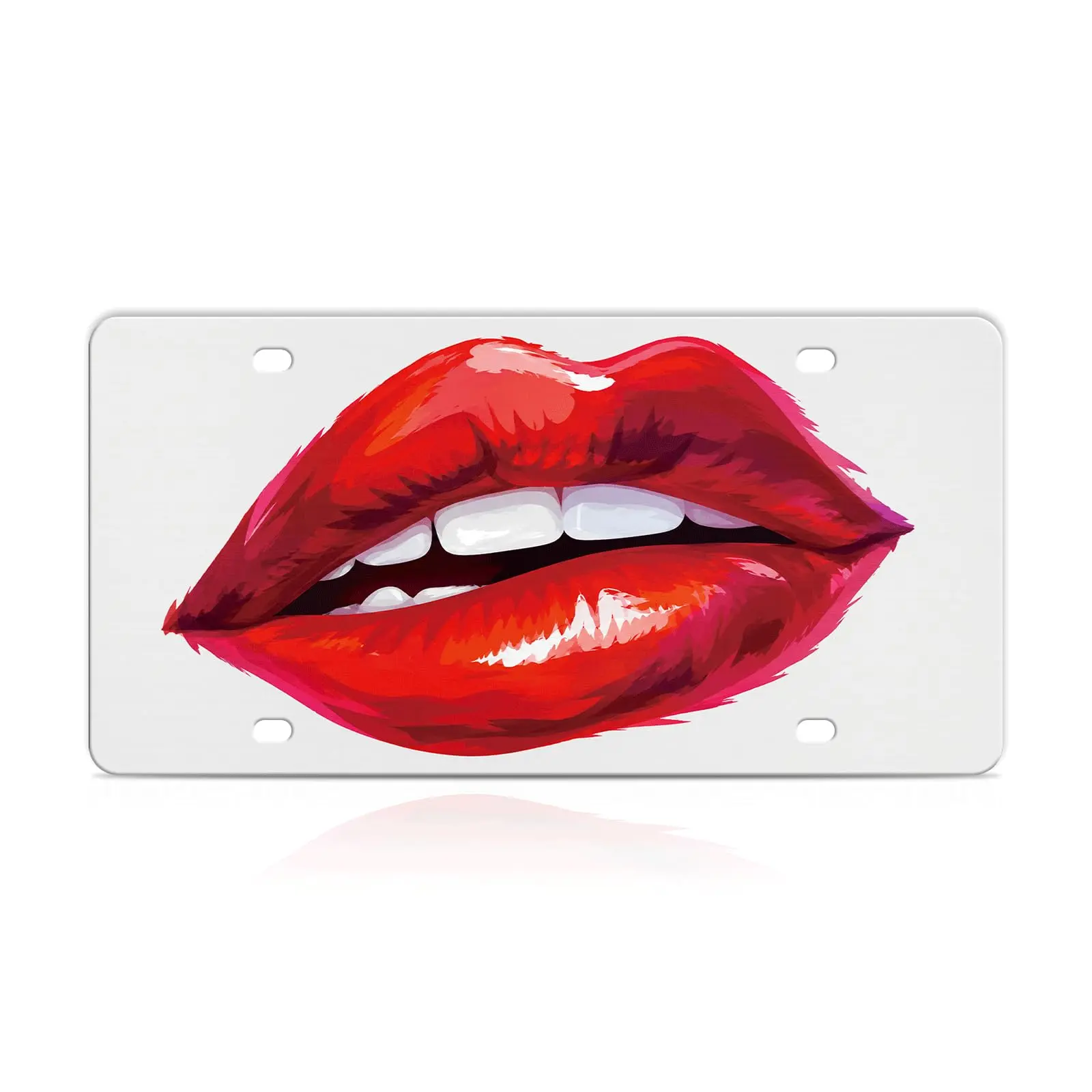 Retro Red Biting Lips Aluminum Vanity License Plate - USA-Made, 6x12 in, High-Def Print, Pre-Drilled Holes, Car/Truck Exterior Accessory, Garage Display