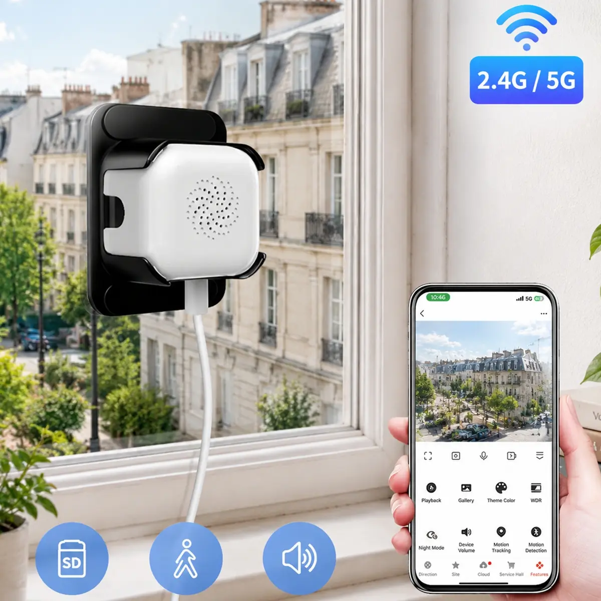 Window Camera Indoor Security Camera, Dual Band 2.4GHz & 5GHz WiFi Monitoring Camera with AI Motion Detection, Night Vision, Phone App Remote View, Two Way Audio, 24/7 Recording for Home Apartment Office