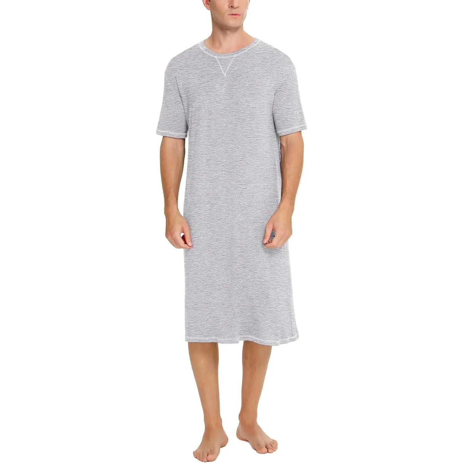 SWOMOG Men's Nightshirt Short Sleeve Nightgown Soft Loose Sleepwear Lightweight Nightwear Comfy Henley Sleep Shirt S-XXL