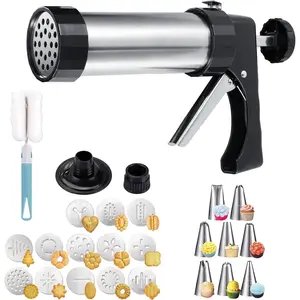 Cookie Press Gun Kit, Cookie Maker with 13 Cookie Discs + 8 Icing Nozzles and Cleaning Brush, DIY Cookies for Christmas Birthday, Perfect Baking Gift for Women Baking Enthusiasts