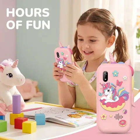 Cute Unicorn Design Cell Phone, Cartoon Design Multifunctional Camera, Small Camera Phone with Lanyard, Best Birthday Gift Kawaii Phone for Birthday & Christmas Gifts