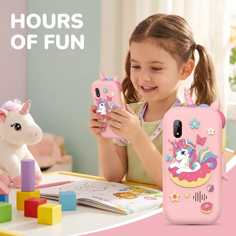 Cute Unicorn Design Cell Phone, Cartoon Design Multifunctional Camera, Small Camera Phone with Lanyard, Best Birthday Gift Kawaii Phone for Birthday & Christmas Gifts