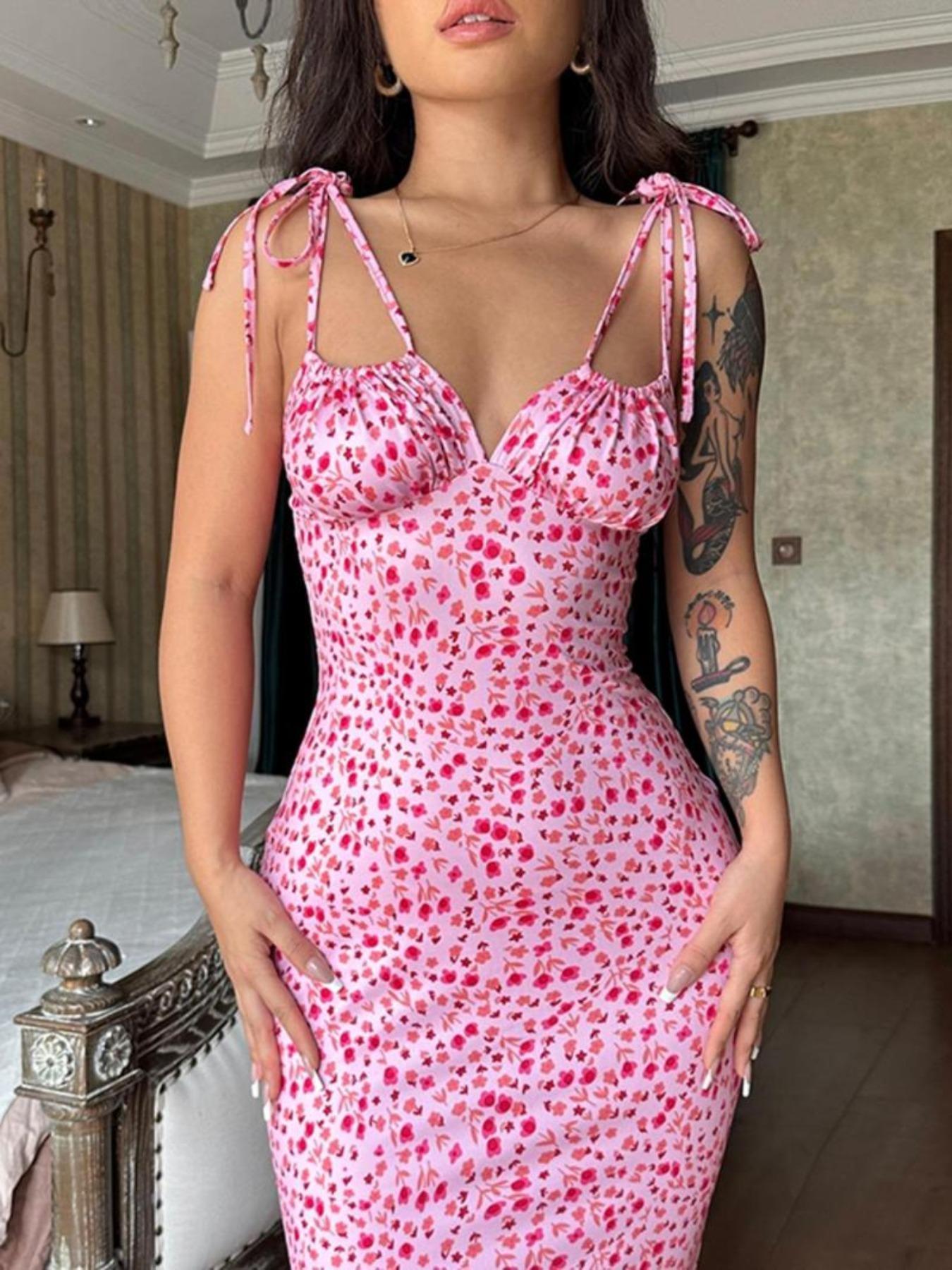 【Plus Size】All Over Print Dress, Bodycon Fit Dress, Boho Sleeveless Dress for Beach Holiday Vacation, Women's Clothes for Summer, Casual Boho Fashion, Womenswear