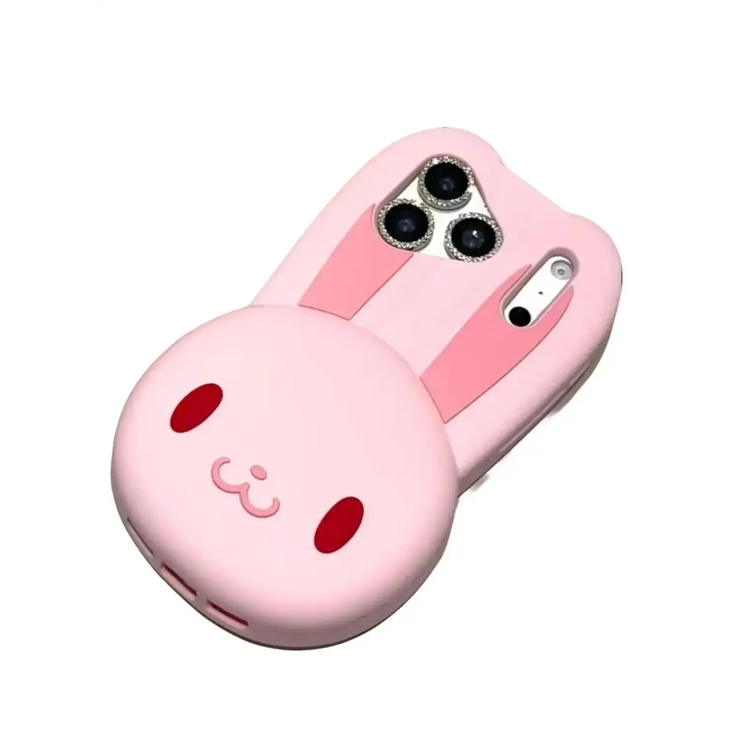3D Blush Bunny Phone Case for Apple iPhone, Silicone, New Design, Unique & Creative Protective Cover, Compatible with 17 Pro Max