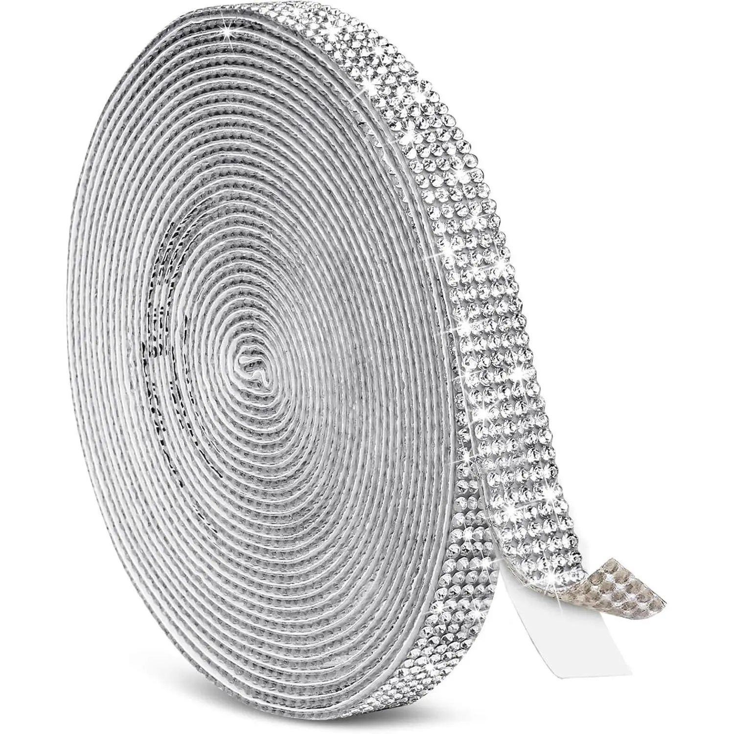 5 Yards Self Adhesive Rhinestone Ribbons, Sliver Rhinestone Strips, Diamond Crystal Rhinestone Ribbon Roll Stickers Glitter Bling Ribbons Rhinestones for Crafts Fabric Car Shoes Décor