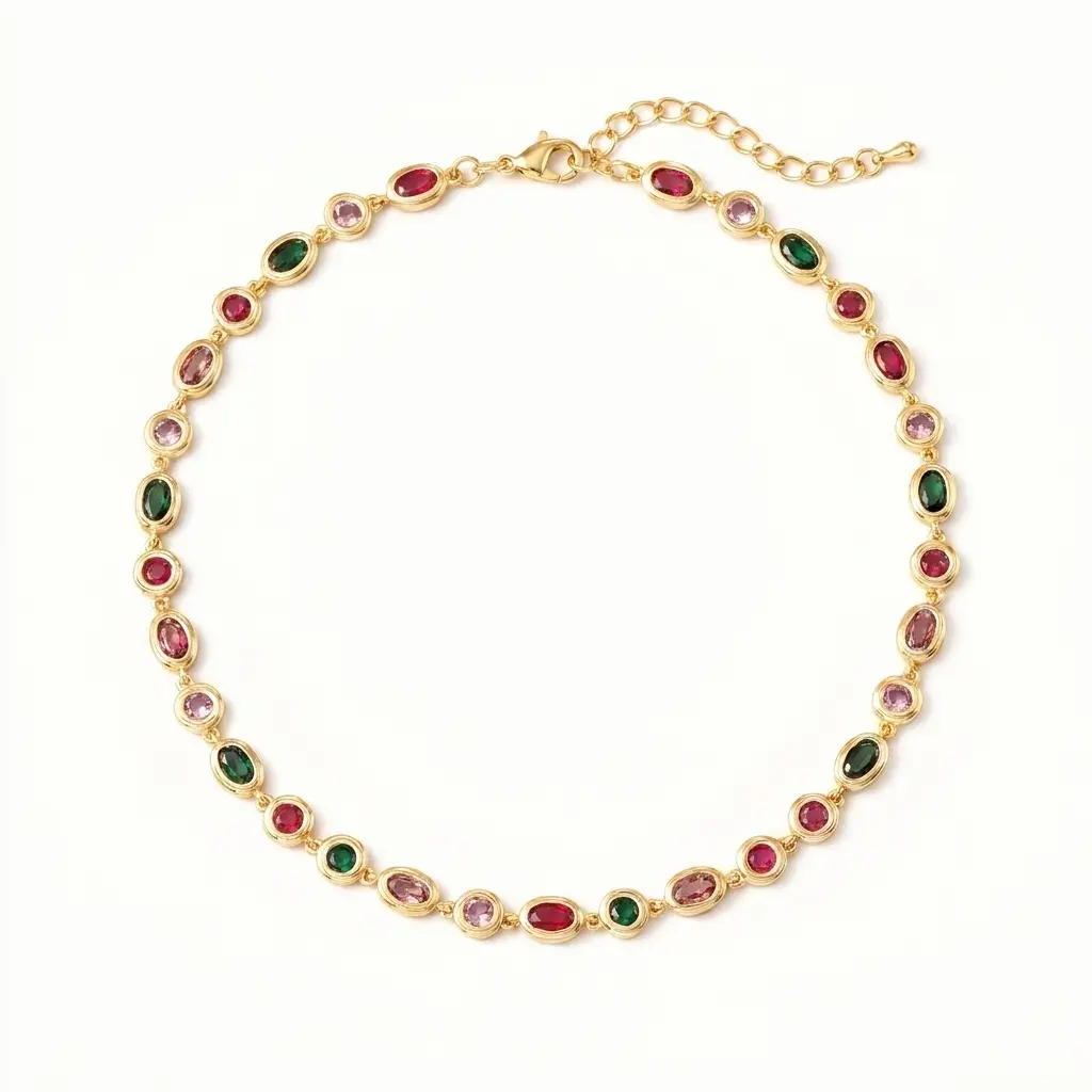 Vintage Copper Choker Necklace for Women, Multi-Color Oval Accents with Glossy Finish, Adjustable Retro Jewelry for Daily Wear, Female
