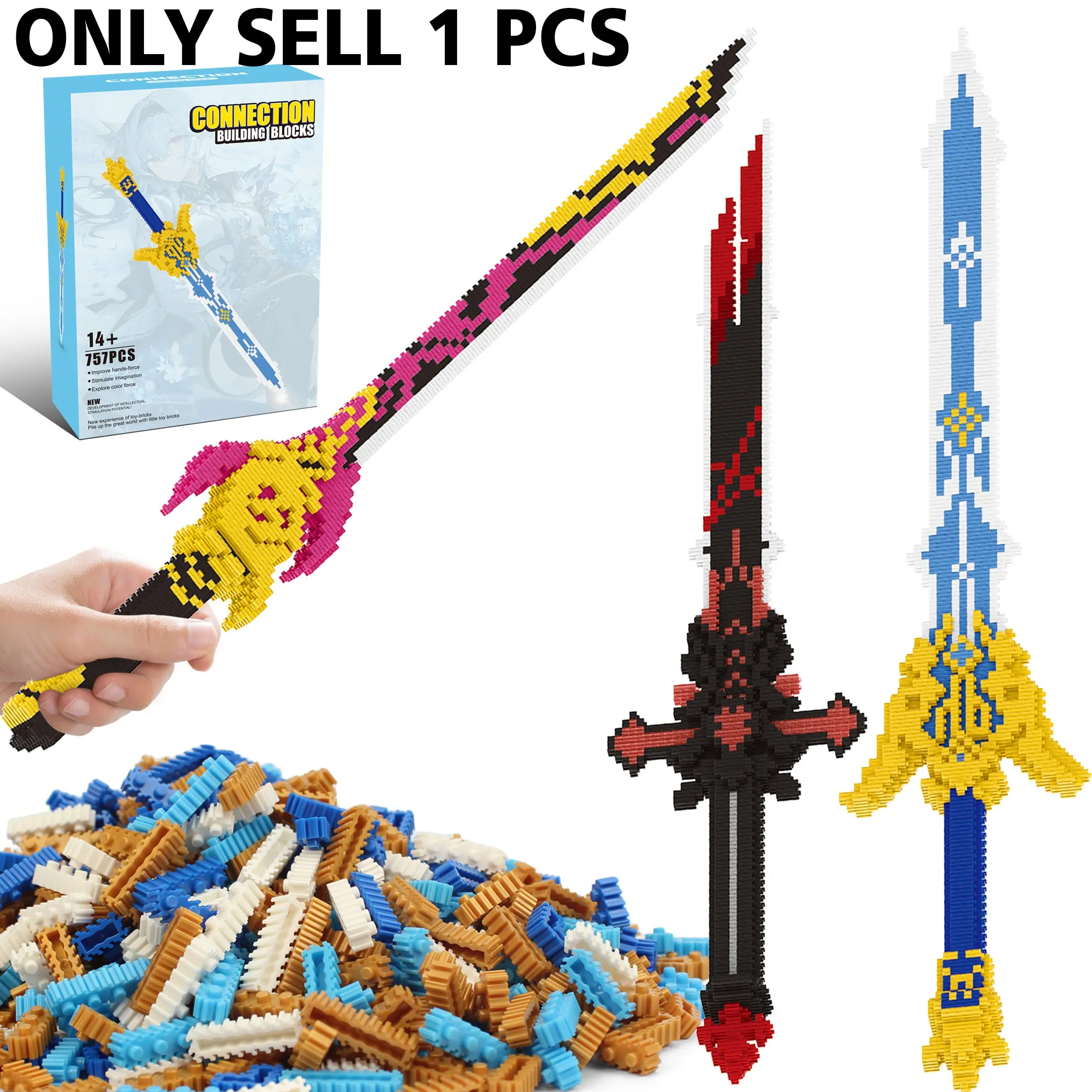 Cool Building Block Sword Set, Assembly Bricks, DIY Handmade Assembly Decor, Office and Home Collection, Ideal Birthday and Holiday Gift