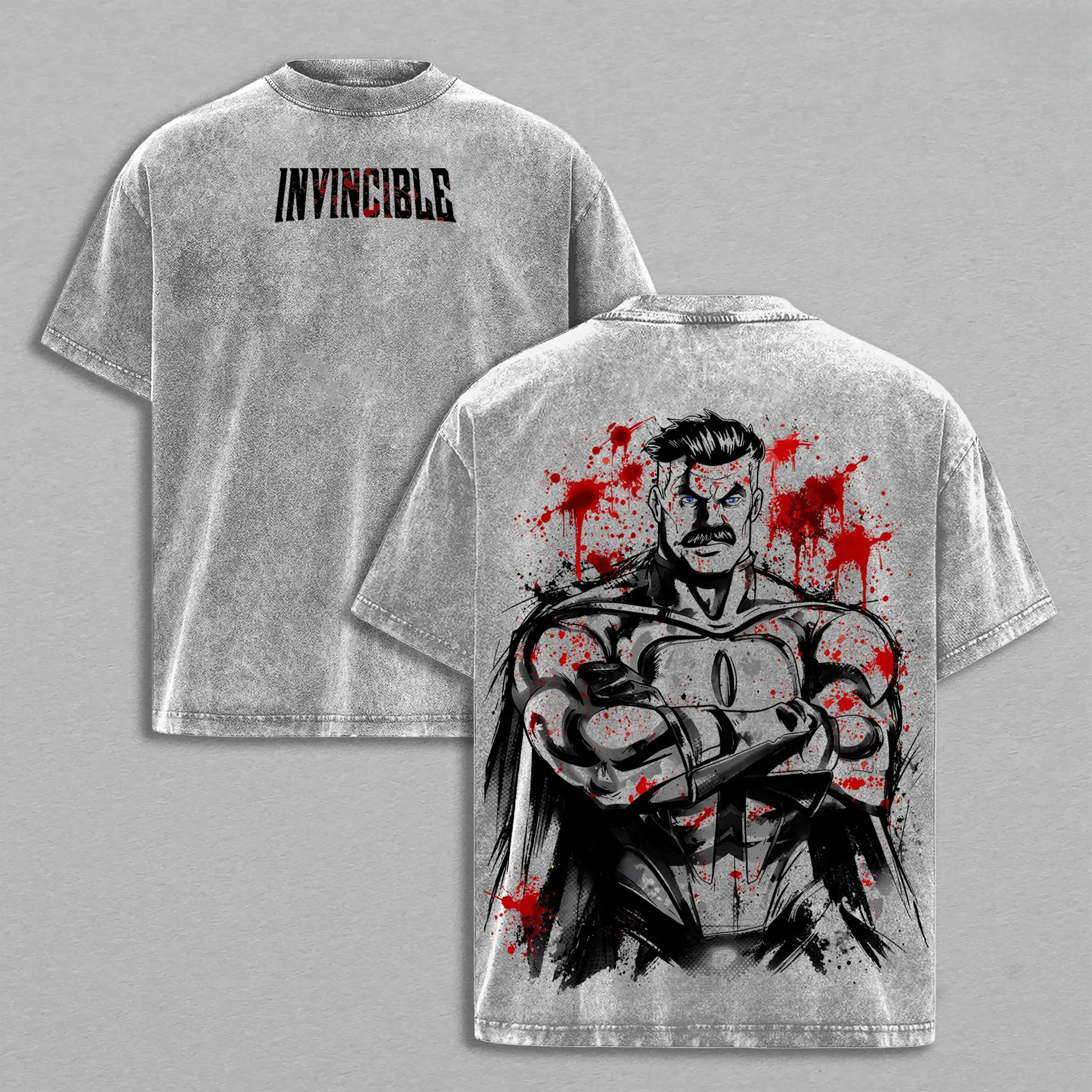 Omni-Man Washed Tee & Hoodie – Invincible Viltrumite Warrior Anime Graphic Double Printed T-Shirt, Menswear Heavy Cotton Unisex Oversize Streetwear Vintage Retro breathable