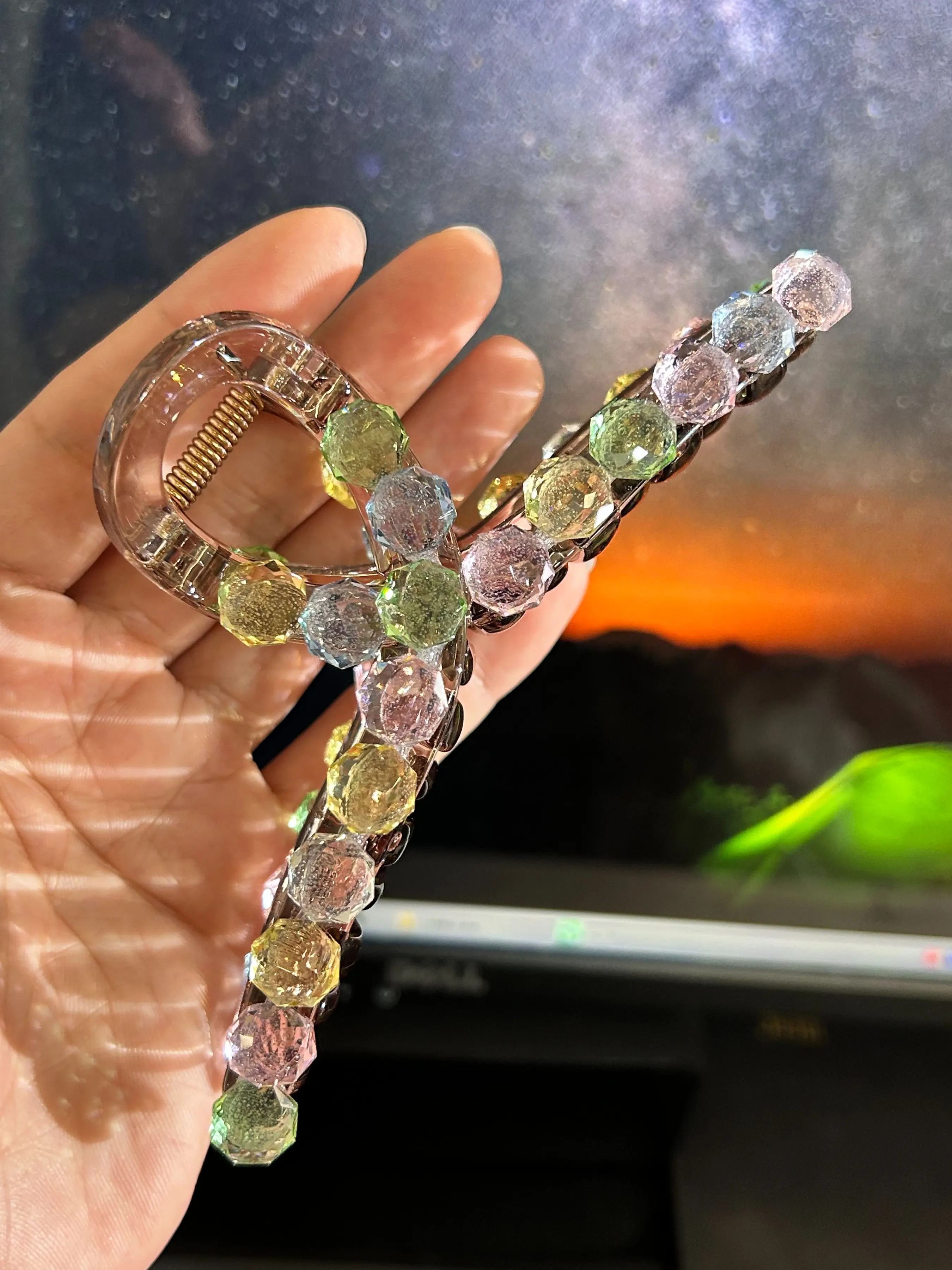 Floral Acrylic Hair Claw Clip, Large Transparent Shark Clips with Crystal Decoration, Non-Slip Hair Clamps for Daily & Party Use