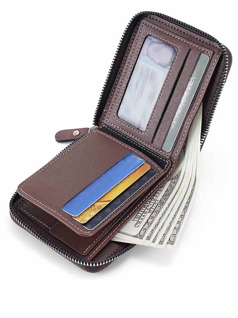 Leather Men’s Wallet Luxury Mens Purse Male Zipper Card Holders with Coin Pocket  Wallets Gifts for Men Money Bag