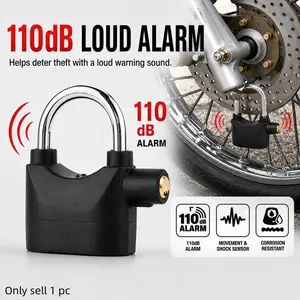 110dB Alarm Hanging Padlock, Outdoor Security Lock with Loud Alarm and 3 Keys, Anti-Theft U Shackle Lock for Garages, Fences, Gates, Sheds, Storage Units, Bikes and Motorcycles, High Security Padlock