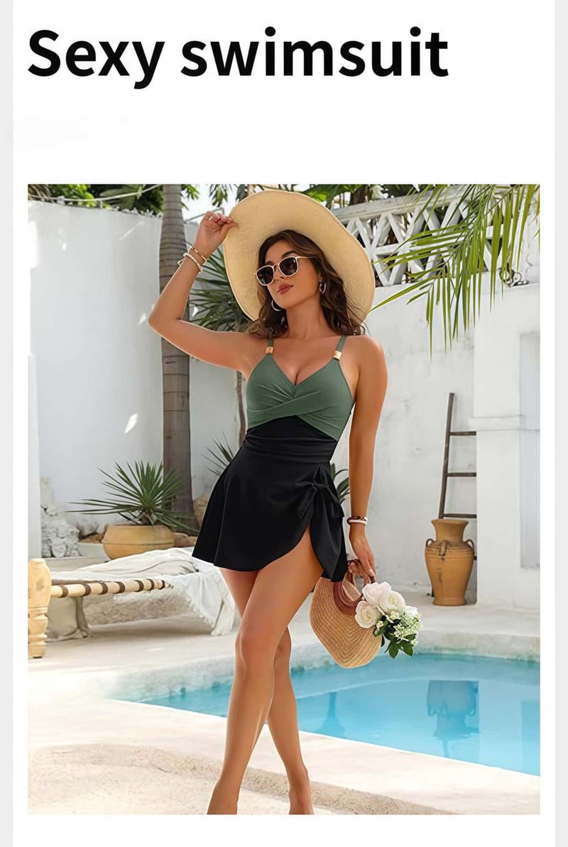 Womens One Piece Swim Dress Tummy Control Swimsuits Modest Bathing Suit Full Coverage Swim Skirt,Tankini Bathing Suit Stylish Beachwear