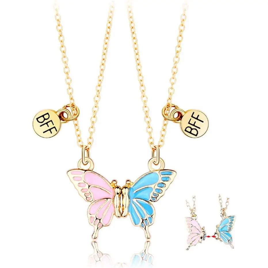 SHAMZBEST   Necklace for 2 Girls  Butterfly Matching Necklaces for   Birthday Christmas Gifts for Bff Bestie Necklace for 2  Necklace, Small, Metal