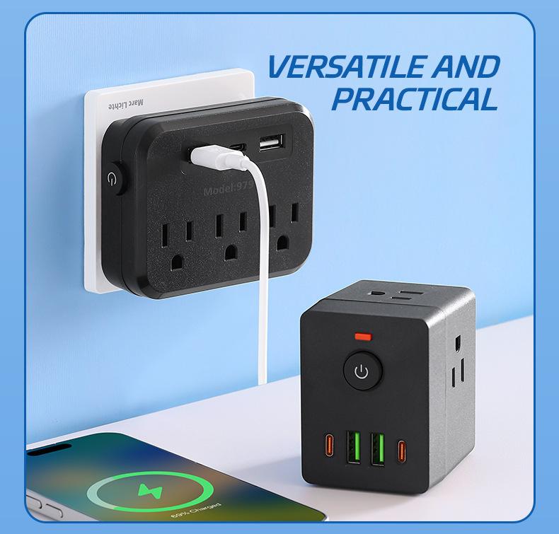 Multiple USB Sockets,USB + Type-c Charging Port,Phone Charger For Home Use,Practical,Wireless Conversion Charging Plug