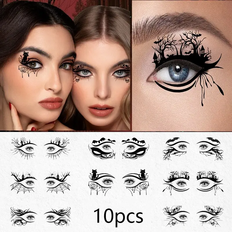 10pcs Halloween Eye Corner Stickers, Cosplay Party Decoration, Makeup Ball Event Accessories, Fun Costume Props for Festive Celebrations