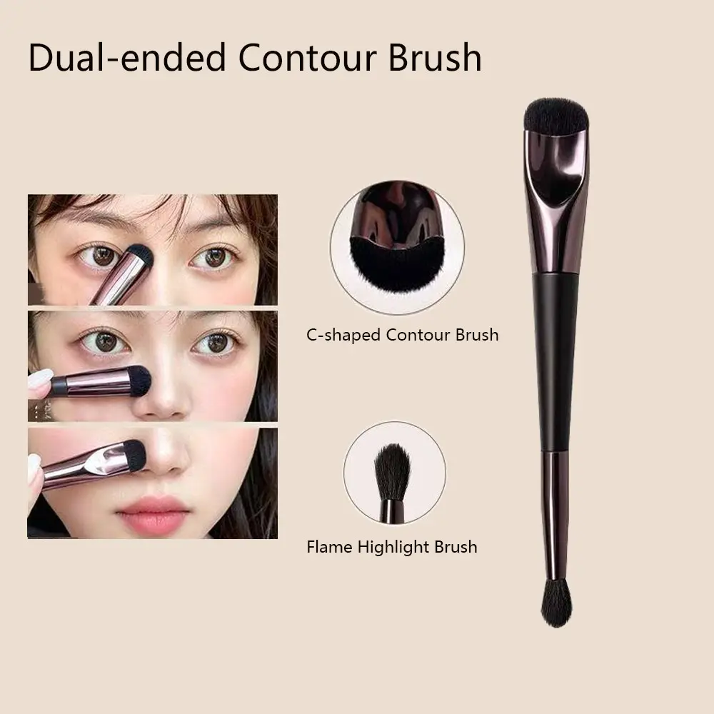 Dual-Ended C-Shape Contour & Highlighter Brush, Soft Synthetic Fiber Bristles for Face, Skin-Friendly, Smooth Handle, Beauty Makeup Tools