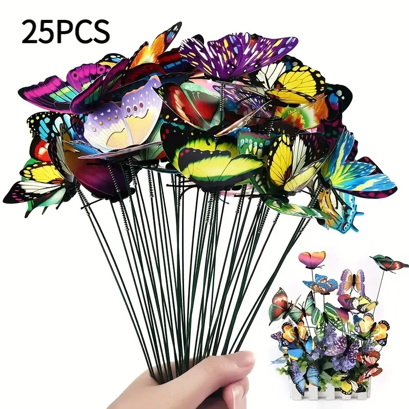 25Pcs Butterfly Decor Stakes, Artificial Butterfly Ornaments with Metal Wire Plant Sticks, Perfect for Outdoor Yard Flower Pots, Flower Beds and Garden Decor, Ideal Gift for Friends and Family