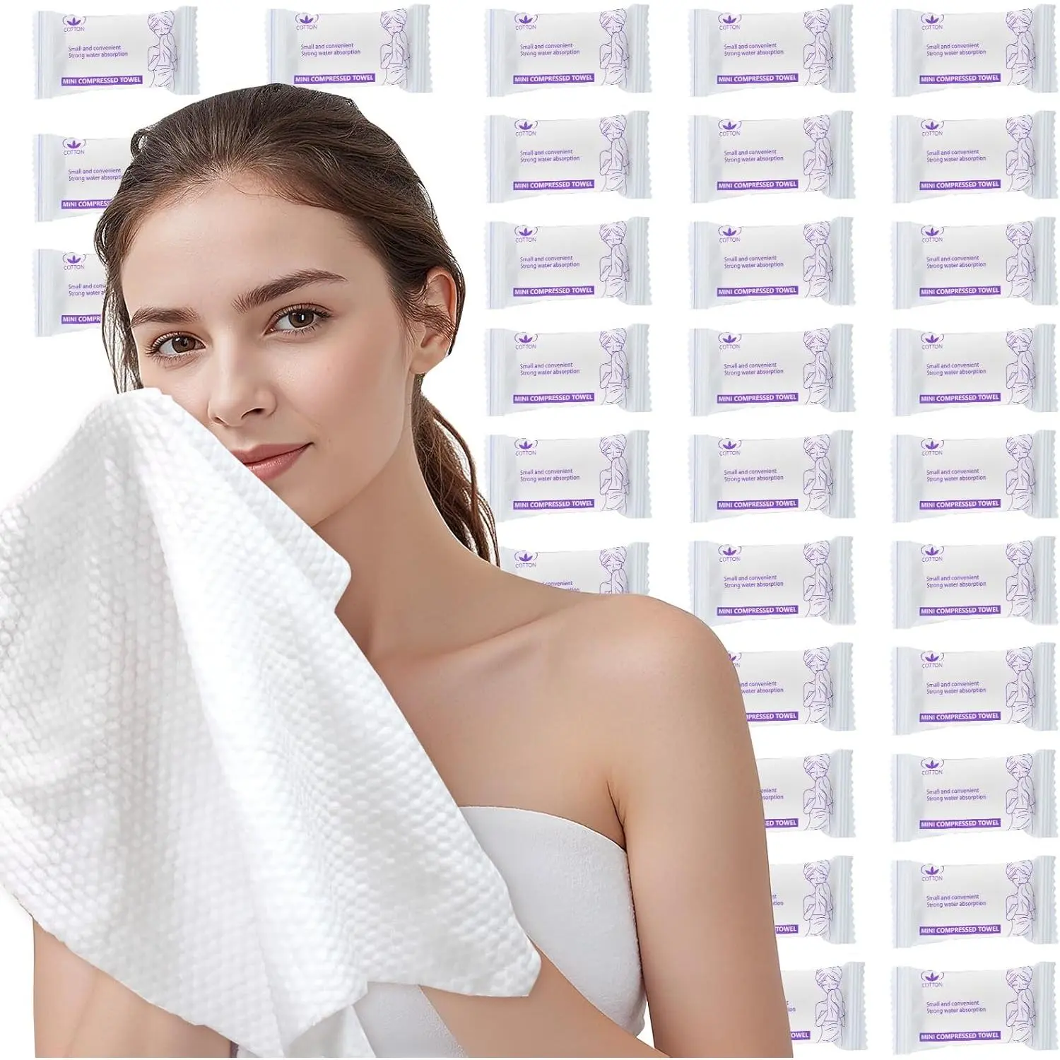 Disposable Compressed  Towels, 30 count Individually Wrapped, Pure  Travel Washcloths 11.8 x 9.5 in, Soft & Lint-Free, Portable for Travel & Business Trips