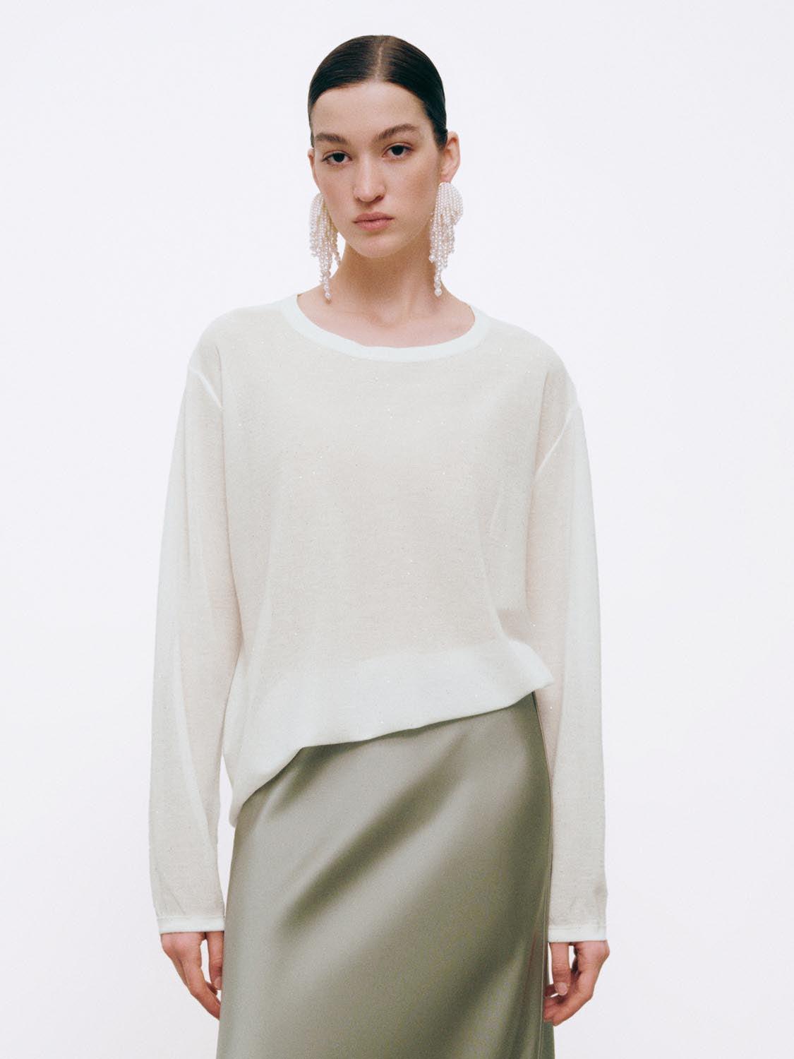 URBAN REVIVO 2026 Summer Women's Casual Design Sequined Loose Round Neck Knit Top UWH960036