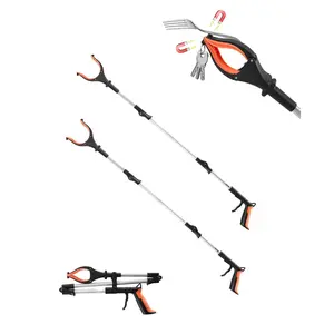 43-Inch Foldable Reacher Tool With 360-Degree Rotating Jaw, Integrated Magnet And LED Light, Lightweight Long Grabber For Seniors, Extra Long Trash Picker Upper Assistant For Reaching High Or Low Objects