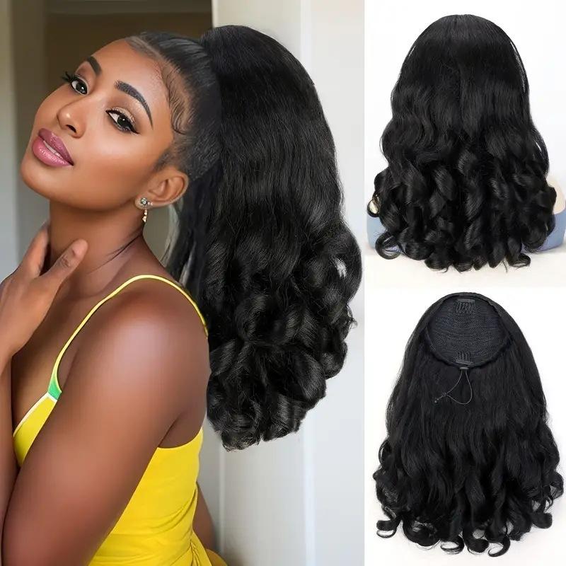 Mother's Day Gift Fashion Drawstring Yaki Ponytail Hair Extension Short Curly Voluminous Clip On Puff for Women synthetic hairpiece