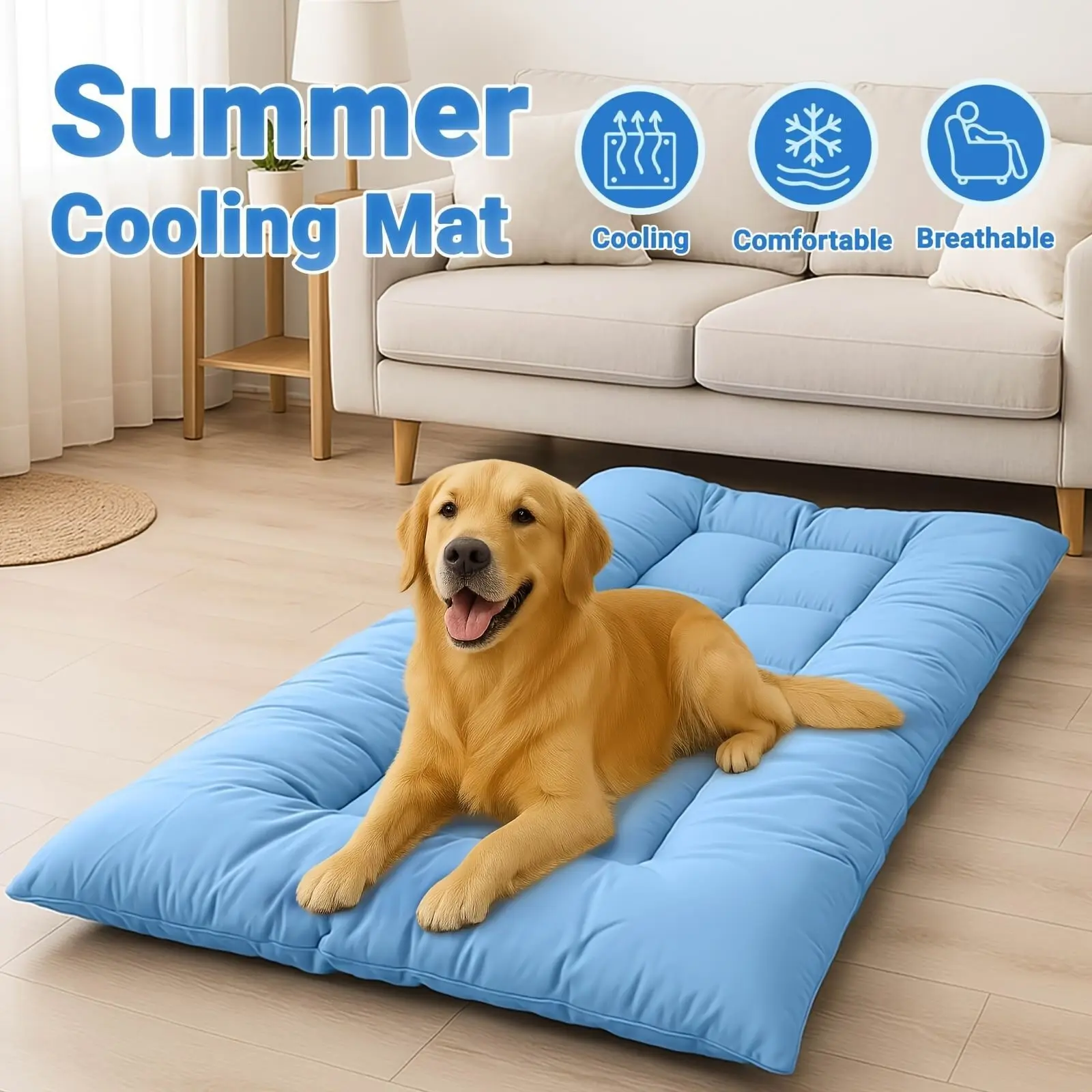75cm Extra Large Summer Cooling Pad Dog Sofa Bed Puppy Bed Non-Slip Bottom, Super Soft Thick Polyester Pet Mat for Dogs & Cats