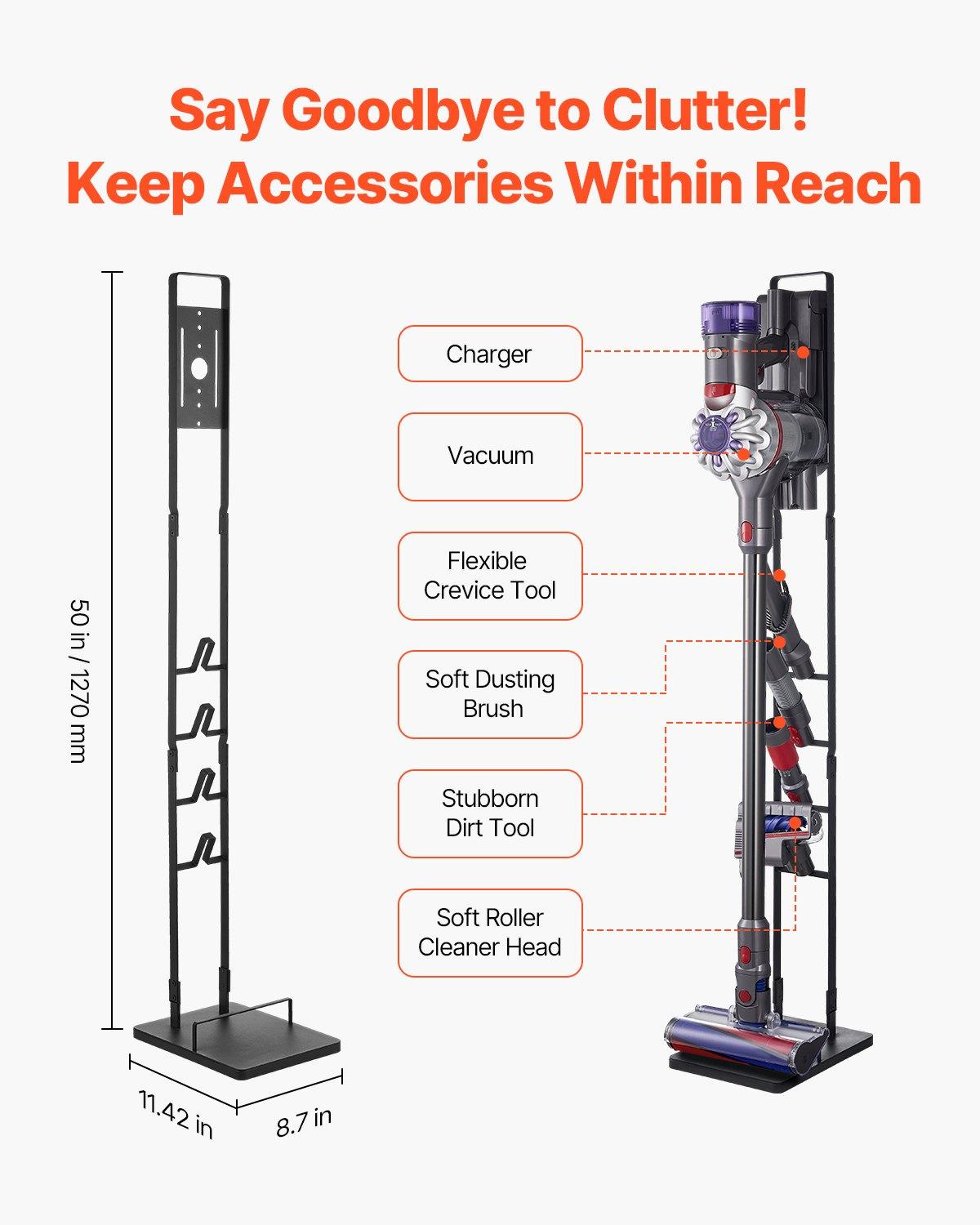 VEVOR Vacuum Stand, Compatible With Dyson V6 V7 V8 V10 V11 V15, Stable Vacuum Stand Holder with 4 Hooks for Dyson DC30 DC31 DC34 DC35 DC58 DC59 DC62 D74 Cordless Upright Vacuum Cleaners & Accessories