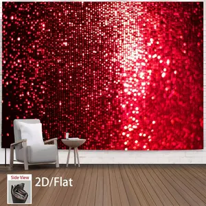 2D Flat, Preferred [Party Backdrop Banner] 1 piece shiny red sequin party backdrop banner - 2D/flat decoration suitable for weddings, birthdays, holidays, and home decor - Perfect for living rooms, offices, bars, or cafes, party decorations open in a new