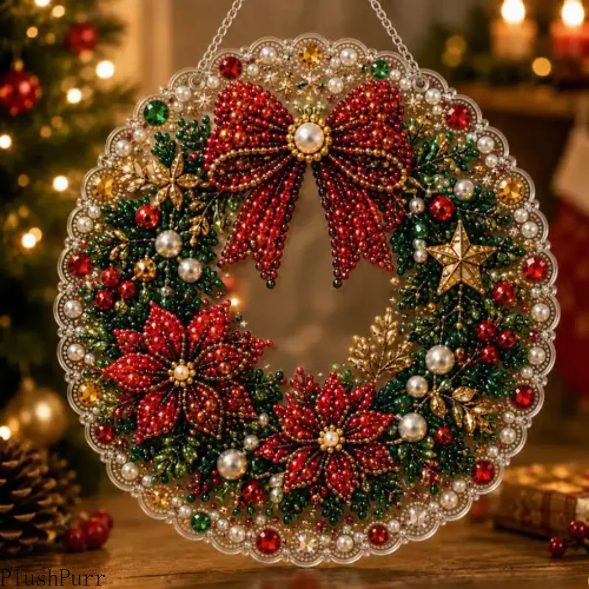 Christmas Pearl Diamond Art Hanging Ornament Kit, DIY Handmade Holiday Decor with Scratch-Resistant & Non-Fading Pearl Beads