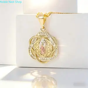3A Heavyweight Gold Plated Virgin Mary Medal Necklace, Premium Catholic Religious Prayer Jewelry, Durable Faith Pendant for Daily Worship Wear & Christmas Year-Round Keepsake Gift