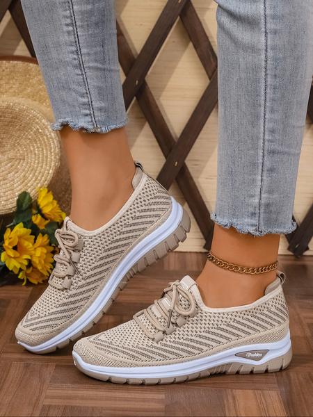 Women's Plus Size Casual Sneakers, Knitted Running Shoes, Lightweight Comfortable Travel Running Shoes, Low Top Anti-Slip Lace-Up Sports Shoes for Outdoor Activities
