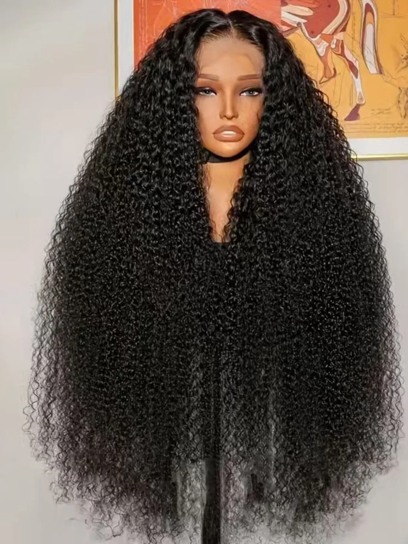 Kinky Curly Hair Wigs 26Inch 180%Density Lace Front Wigs Natural Black Color Natural hairline With Baby Hair Comfortable Wear Wigs Heat Resistant, Glueless, Breathable, Daily Wigs Transparent