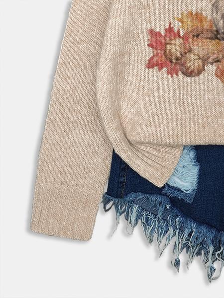 Women's Round Neck Cartoon Squirrel Print Sweater Knitwear, Loose-Fit Casual Knitted Pullover for Fall & Winter, Comfortable Daily Wear