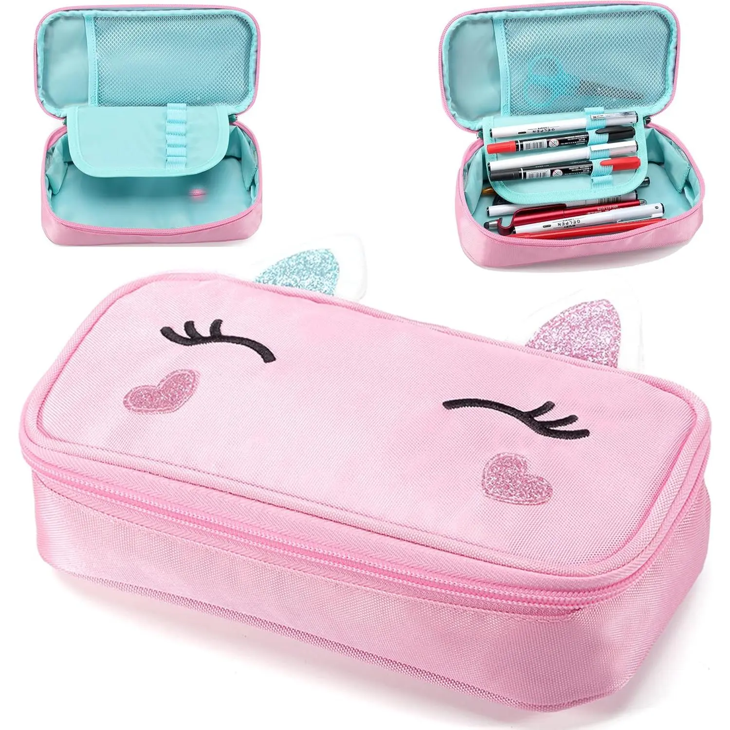 Unicorn Theme Nylon Fabric Pencil Case for Girls - Large Capacity Stationary Hold, Soft Pen Pouch Organizer for School, College Office Stationery Supplies