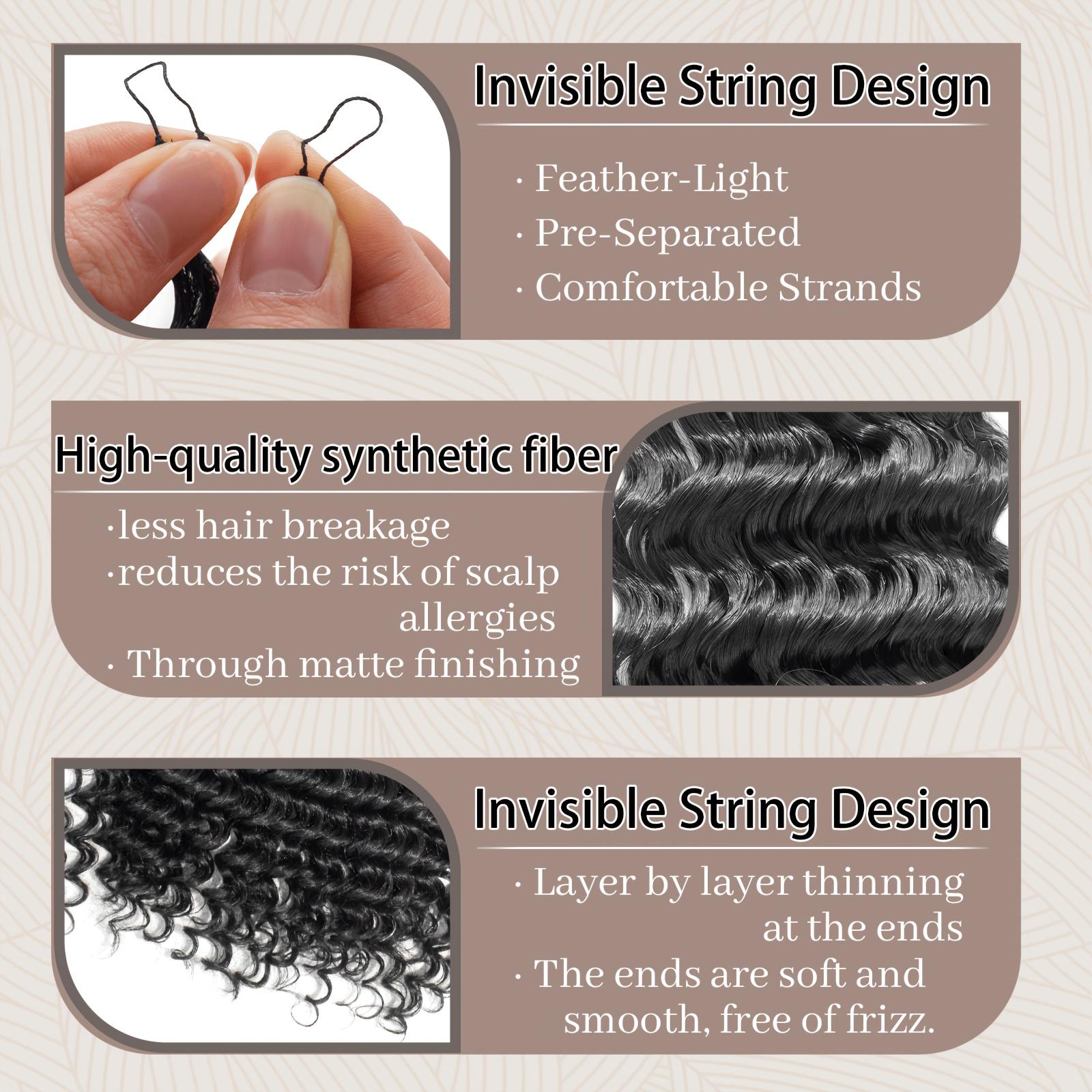 Women's Feather Crochet Hair Bundle Deep Wave Crochet Hair 14 inches 50g Pre-separated Feather Crochet Hair Deep Wave Invisible Crochet Hair Piece 25 Strands Natural Black, Water Wave, Bohemian Braids