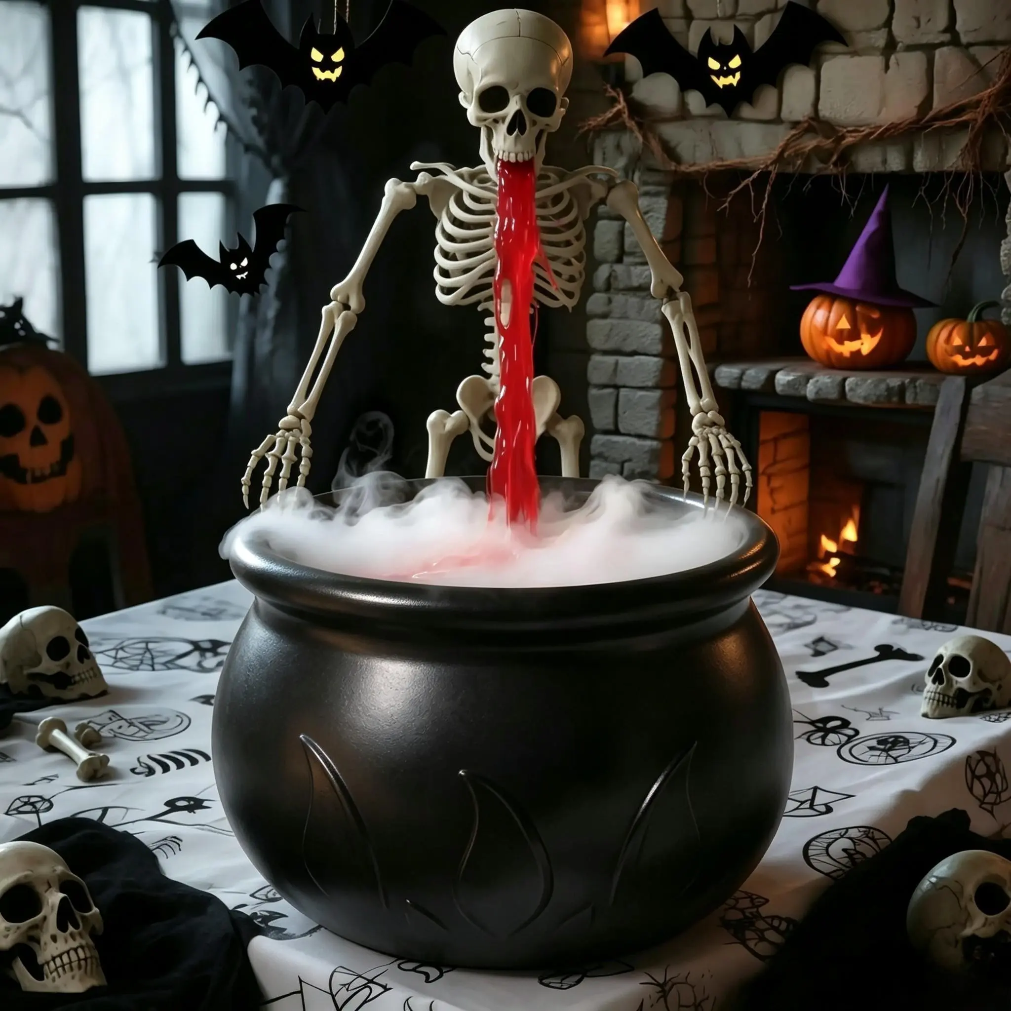Retro Witch Cauldron Skull Fog Diffuser, Halloween Spooky Fog Effect Diffuser, Wizard Pot Ghost Bowl Decor, Living Room Kitchen Table Party Centerpiece